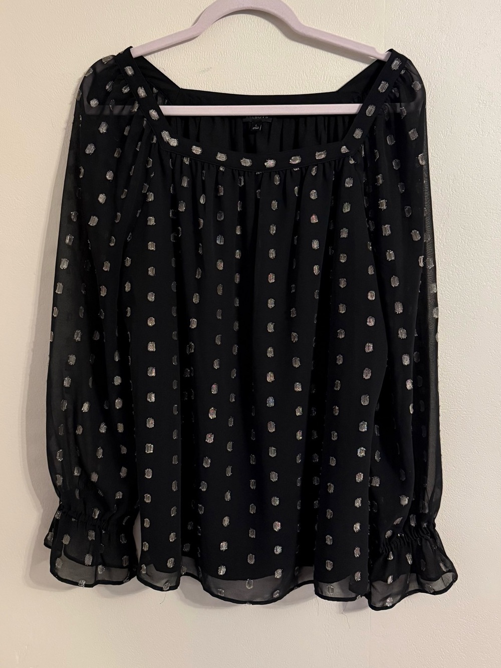 Talbots Black Swiss Dot Sheer Blouse | Romantic Cottagecore Quiet Luxury Top